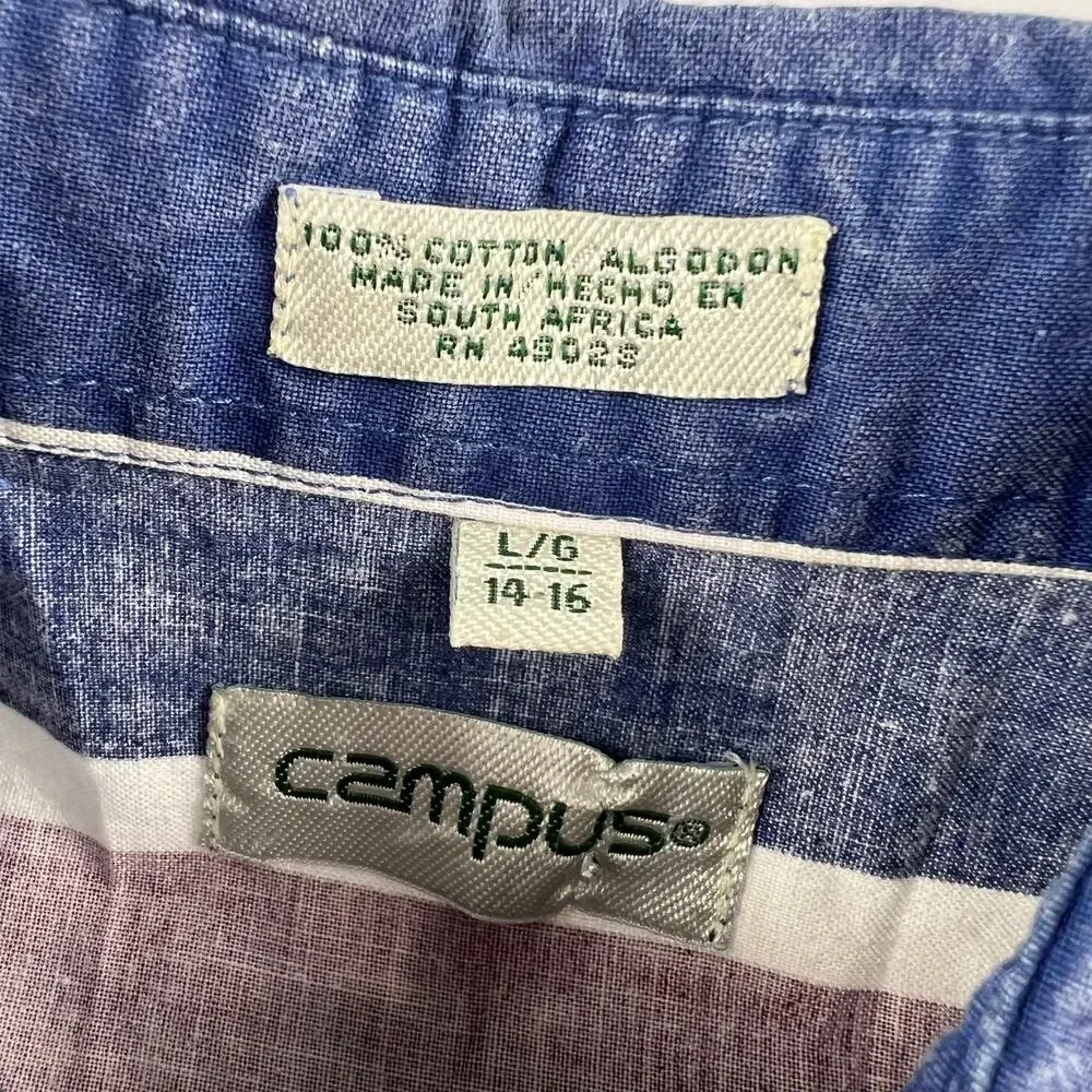 Campus Vintage Western Shirt Boys Size Large 14-16 Red White Blue Button Down